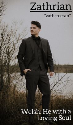 a man in a suit and bow tie standing next to a lake with the caption, wish he with a loving soul