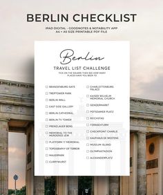 the berlin checklist is displayed in front of an arch