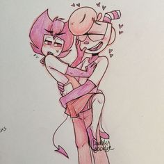 a drawing of two people hugging each other