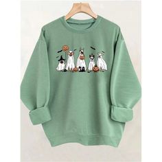 -Item Id 41490221 -Details: Rib-Knit -Neckline: Round Neck -Sleeve Type: Drop Shoulder -Style: Casual -Type: Pullovers -Hem Shaped: Regular -Color: Green -Pattern Type: Animal, Cartoon, Figure, Halloween -Sleeve Length: Long Sleeve -Length: Regular -Fit Type: Loose -Fabric: Slight Stretch -Material: Polyester -Composition: 100% Polyester -Care Instructions: Machine Wash Or Professional Dry Clean -Temperature: Spring/Fall (18-25/63-77) -Sheer: No **Open To Offers!!!** **Bundle To Save More** **30 Green Cartoon Print Tops For Fall, Green Cartoon Print Top For Fall, Relaxed Fit Cartoon Print Top For Fall, Fall Cotton Sweatshirt With Dog Print, Cotton Dog Print Sweatshirt For Fall, Fall Long Sleeve Tops With Dog Print, Green Cartoon Print Sweatshirt For Fall, Fall Crew Neck Top With Dog Print, Casual Long Sleeve Dog Print Tops