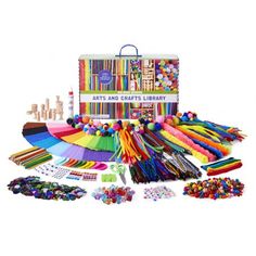 the arts and crafts library is packed with colorful supplies, such as crayons