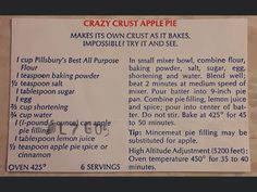 a sign describing how to make crust apple pies