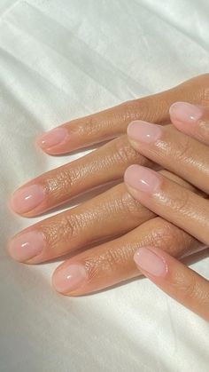 #cleanaesthetic #nails #springnails #manicure #ovalnails #pinknails #nailart #naturalnails Credit: Meganmargotevans Bare Nails Manicure, Manicured Nails Natural, Satin Nails, Classy Pink Nails, Clear Pink Nails, Healthy Natural Nails, Dainty Nails, Simple Elegant Nails, Clean Manicure