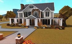 Fall House Inspo Exterior, Cute Realistic Bloxburg House, Cosy Autumn Bloxburg House, Cozy Family Bloxburg House, Autumn Houses Exterior, House Layouts Suburban, Autumn Themed Bloxburg House, Autumn Suburban House Bloxburg, Modern Fall House Exterior