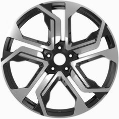 an aluminum wheel cover with black spokes