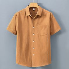 Season:Summer; Fabric:95% Cotton; Sleeve Length:Short Sleeve; Look After Me:Washable,Wet and Dry Cleaning; Gender:Men's; Style:Comfortable,Fashion,Casual; Tops Type:Shirt,Casual Shirt,Button Up Shirt,Beach Shirt,Summer Shirt; Occasion:Vacation,Hawaiian,Streetwear,Casual Daily,Holiday; Pattern:Plain; Design:Front Pocket; Neckline:Turndown; Front page:FF; Listing Date:05/22/2024; Bust:; Length:; Shoulder Width:; Sleeve: Summer Tops With Spread Collar In Solid Color, Casual Shirt With Plain Design And Casual Collar, Casual Shirt With Plain Casual Collar, Casual Solid Button-up Camp Shirt, Casual Solid Color Button-up Camp Shirt, Solid Color Summer Shirt With Pockets, Solid Summer Shirt With Pockets, Brown Casual Collar Shirt For Summer, Brown Casual Collar Summer Shirt