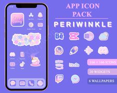 the app icon pack for perwinkle is displayed on an iphone's screen