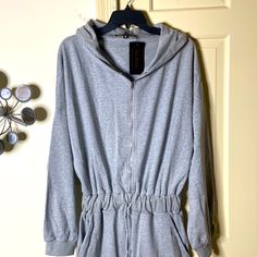 Dress Her Up Or Down. Very Comfortable Fit. 100% Cotton Casual Outerwear With Drawstring Hood For Loungewear, Casual Gray Jumpsuits And Rompers For Lounging, Stretch Outerwear With Drawstring Hood For Loungewear, Gray Stretch Outerwear For Loungewear, Casual Spring Loungewear Outerwear, Casual Spring Outerwear For Lounging, Fitted Hoodie With Drawstring For Loungewear, Fall Drawstring Outerwear For Loungewear, Casual Hooded Jumpsuits And Rompers For Winter