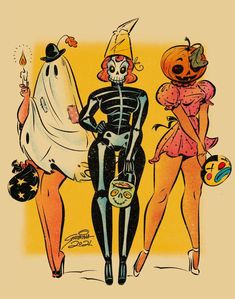 three cartoon characters dressed up in halloween costumes