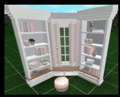 Bloxburg Seating Area Ideas, Bloxburg Bookcase Ideas, Bloxburg Bookshelf Ideas, Space Fillers Bloxburg, Bloxburg Space Fillers, Bloxburg Library, Bloxburg Building Hacks, House Color Schemes Interior, Aesthetic Bloxburg