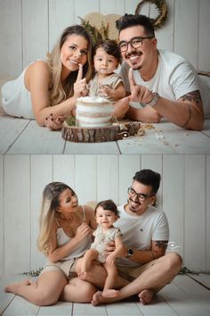 a couple and their baby are posing for the camera