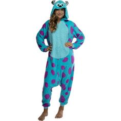 This is an officially licensed Disney Monsters Inc. Sulley Kigurumi costume pajama. Monsters Inc. is the story of where those monsters under your bed really come from. Along with his best friend Mike Wazowski, Sulley is the main character in the hit film. This adult Sulley Kigarumi union suit outfit is perfect for men and women. It features a front zipper closure with leg and wrist cuffs. Size: XXS/XS.  Color: Blue.  Gender: unisex. Onesie Pajamas Women, Winnie The Pooh Costume, Disney Monsters Inc, Mario Costume, Adult Onesie Pajamas, Up Halloween Costumes, Pajama Costume, Pajama Outfit, Disney Monsters