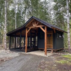 a small cabin in the middle of a forest