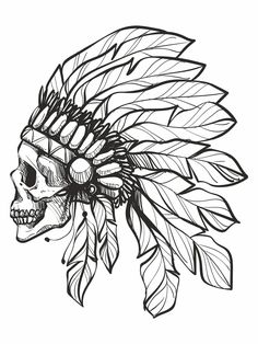 a drawing of a skull wearing a headdress