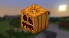 an image of a minecraft block in the middle of a road at sunset or dawn