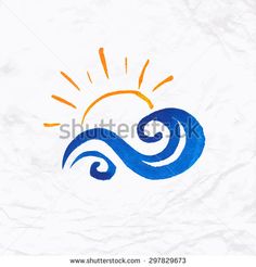 the sun and water symbol on crumpled paper with an aged effect, suitable for logos or emblems