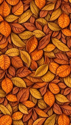 an image of leaves that are painted in orange and yellow colors on a wall or floor