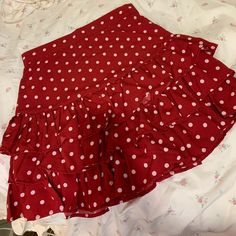 Nwot! Would Be Great For A Gameday Outfit! Polka Dot Tiered Skirt With Ruffles, Cute Red Ruffled Bottoms, Casual Polka Dot Ruffled Skirt, Casual Ruffled Polka Dot Skirt, Cute Red Ruffled Skirt, Casual Red Skirt With Ruffle Hem, Casual Red Skirt With Ruffles, Casual Red Ruffled Skirt, Shein Skirts