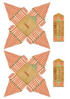 an image of some circus tents with tags attached to the top and bottom one is red and white