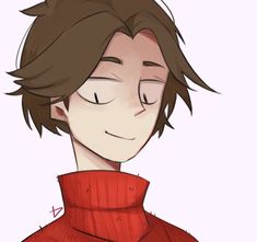 a drawing of a person with brown hair and red sweater on, staring at the camera