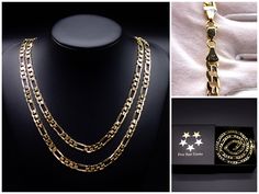 "PRODUCT DETAILS This 6mm Figaro Cuban chain is a luxurious piece made with 14k Gold Plated 5x. We strive to offer the most exquisite pieces at the best prices in the game so don't hesitate when adding multiple items to your cart. The perfect accessory to any outfit, casual or business, this piece will get many compliments when worn in public. Perfect to pair with any Watch, Bracelet, Ring or Pendant from our store^^ Size: Length- 20\" Width- 6mm Material: 14k Gold Plated" Luxury Gold Plated Figaro Chain Necklaces, Luxury Gold Plated Figaro Chain Jewelry, Figaro Chain Necklace, Bracelet Ring, Watch Bracelet, Figaro Chains, Figaro Chain, Mens Luxury, Cuban Chain