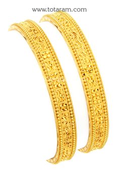 22 Karat Fine Gold Bangles - Set of 2 (1 Pair)
   Width : 8.35 mm
      - 235-GBL1162 - in 37.850 Grams for USD $2968.59. 
Made in India by Totaram Jewelers Online this product is in Gold - 22 Karat BIS Hallmark 916 KDM Gold  & is an excellent gift for Adult - Women. Ships fully insured with secured guaranteed delivery for free with your order over $250 from New Jersey USA & comes with 30 days exchange policy. Simple Gold Bangle Kameswari Jewellers, 22k Gold Jewelry Bangles, 22k Gold Bangles, Indian Gold Jewelry, Gold Bangles Indian, Gold Temple Jewellery, Pure Gold Jewellery, Gold Bangles For Women, Gold Bangle Set