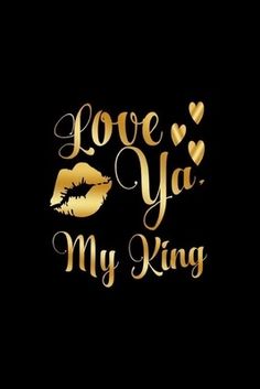 i love you my boo gold lips and hearts on black background with the words, love ya