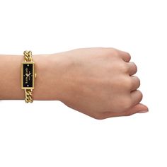 Step up your wrist game with this ladies' Kate Spade Rosedale gold-toned bracelet watch. Black dial, gold-toned hands, cubic zirconia accent markers 32.0mm rectangular gold-toned ion-plated stainless steel case with mineral crystal Japanese quartz movement Gold-toned stainless steel curb-link bracelet with a fold-over clasp Water resistant to 30 meters We are an authorized Kate Spade dealer Evening Watches With Jubilee Bracelet And Round Dial, Gold-tone Hardware Bracelets As Gift, Gold Evening Watch With Jubilee Bracelet, Gold Rectangular Watch With Jubilee Bracelet, Yellow Gold Bracelet Strap Watch, Gold Watches With Bracelet Strap For Evening, Gold Jewelry And Watches With Round Dial For Evening, Gold Evening Jewelry And Watches With Round Dial, Gold Jewelry And Watches For Evening With Round Dial