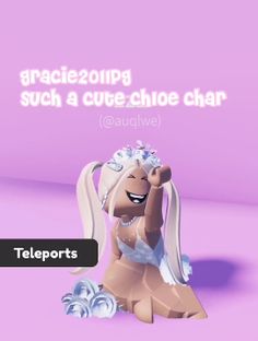 a cartoon character sitting on top of a pink floor next to a purple background with text