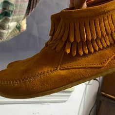 These Are Brand New But Have No Tags But Never Worn. Perfect Condition No Flaws .. I’m Not Sure What The Exact Size Of These Are But I Wear 6-7 Flat Suede Boots For Spring, Casual Suede Moccasins With Fringe, Casual Suede Fringe Boots, Casual Fringe Boots With Round Toe, Bohemian Suede Slip-on Boots, Minnetonka Boots, Moccasins, Size 6, Women Shoes