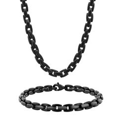 Stainless steel black ion plated 24-inch chain necklace & 8.5-inch bracelet set. Black Chain Link Jewelry With Solid Construction, Taking A Walk, Necklace And Bracelet Set, Necklace And Bracelet, Getting Out Of Bed, Stainless Steel Material, Getting Out, Treat Yourself, A Walk