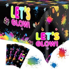 PRICES MAY VARY. Plastic 【Glow Party Supplies】- You will receive 3 pieces glow in the dark theme party tablecloths, which are sufficient to meet your daily use, holiday decoration needs or share thme with your families and friends. The unique LET'S GLOW print is so dazzling and can go with so many different kids' party themes. PS: The product doesn't glow in the dark, just a theme party tablecloth. 【Premium Quality Party Table cloth】- Our neon party supplies-disposable plastic tablecloth is made Neon Party Table, Glow Party Favors, Black Light Party, Glow Party Decorations, Neon Party Supplies, Glow Table, Neon Birthday Party, Glow Party Supplies, Dark Table