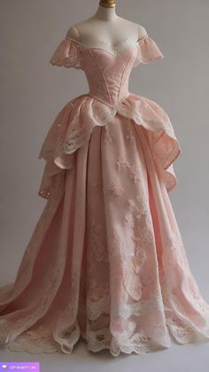 Pink Queen Dresses, Rpyal Dresses, Romantic Dresses Aesthetic, Cutesy Prom Dress, Pink Dress Victorian, 17000s Fashion, Prom Dresses Bridgerton, Royale Dress Aesthetic, Bridgerton Pink Aesthetic