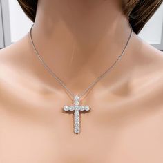 For Sale on 1stdibs - An important and brilliant pendant showcasing 6.75 carats of round diamonds, set in a classic cross design made in platinum. Suspended on an adjustable Diamond Cross Pendants, Diamond Cross, Cross Design, Cross Designs, Cross Pendant Necklace, Cross Pendant, Round Diamond, Round Diamonds, Cross Necklace