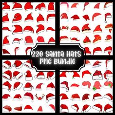 santa hats png bundle for photoshopping and texting, all in different styles