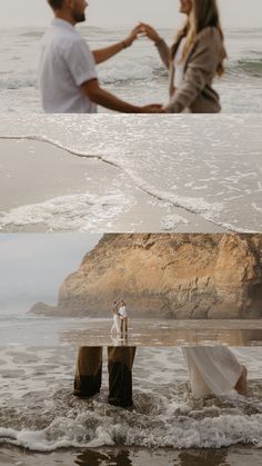 two people standing in the water at the beach