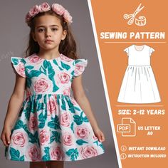 Get a big discount with the Bundle Shop Pattern: https://www.etsy.com/listing/1695033562/-Linen dress sewing pattern -Girl dress pattern -Summer dress PDF pattern -A0 sewing pattern -Beginner sewing pattern This PDF sewing pattern is available for immediate download. You can easily print it on either US letter (8.5" x 11") paper using your home printer, and assemble the pages by taping them together. Additionally, an A0 size file is provided for printing at a copy shop. The pattern includes inst Flutter Sleeve Dress Pattern, Child Dress, Beginner Sewing Patterns, Children Dress, Summer Dress Patterns, Girl Dress Pattern, Sewing Patterns Girls, Sewing Pattern Sizes, Le Lot