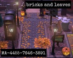 an image of a halloween scene with pumpkins on the ground and lights in the street