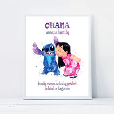 a poster with an image of a cartoon character kissing a small child's face