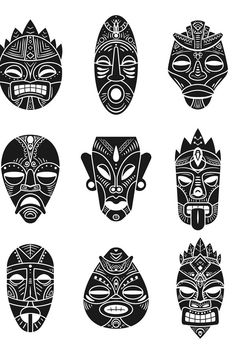 six masks with different designs on them