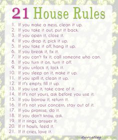 the 21 house rules are shown in pink and green