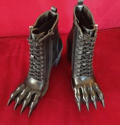 Halloween Spiked Boots With Round Toe, Halloween Spiked Round Toe Boots, Spiked Halloween Boots, Owl Armor, Vogue Costume, Fantasy Boots, Outfit Oc, Cloven Hooves, Hoof Shoes