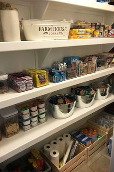 an organized pantry with lots of food items