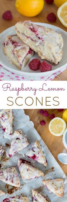 raspberry lemon scones on a white plate