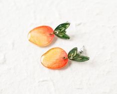 Mango Earrings / Mango Fruit Statement Earrings / Mango Jewelry Hand Painted Orange Earrings As Gift, Hand Painted Drop Earrings For Summer, Orange Earrings For Summer Gifting, Peach Earrings For Summer Gift, Unique Orange Earrings For Summer, Summer Orange Nickel-free Earrings, Unique Orange Summer Earrings, Mango Earrings, Mango Fruit