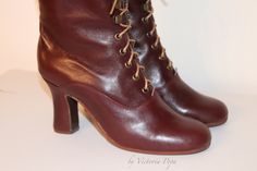 "Request a Custom Order and have something made just for you! This is an individual boot execution for wide feet , strong calf an narrow feet also. Beautiful Victorian High Heel Boots inspired from 1900 boot style. Best Italian leather in Marsala Reddish brown colour with suede leather inside. Issued by limited series. Ankle height: height of the heel 2.5\" inch/ 7 cm length of the boot from the bottom of the sole (at the heel) to the top 7\" inch / 18 cm To order, please follow the steps as sho Edwardian Boots, Boots Wedding, Granny Boots, Victorian Boots, Womens Booties, Wedding Boots, Custom Made Shoes, Boot Style, Brown Colour