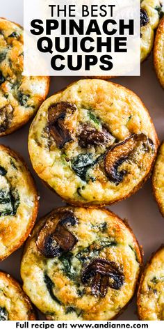 the best spinach quiche cups recipe with text overlay that reads, the best spinach quiche cups