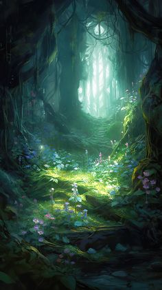 an image of a forest with lots of flowers