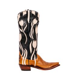 Miron Crosby has collaborated with Garden & Gun to create an exclusive boot, Dolly. Named for a beloved southern icon, the spirited tall boot marries Miron Crosby’s quintessential modern western style with the charm of tulips and juxtaposing bold striped collar. Dolly debuts in the classic combination of navy and crème. The design is grounded with sienna-colored vamps, embellished with a traditional two-tone navy and crème “bug and wrinkle,” and is crafted with our popular pointed A-toe. The hee Womens Tall Cowboy Boots, Miron Crosby, Tall Cowgirl Boots, Boot Tree, Fashion Cowboy Boots, Camila Morrone, Cowboy Boots Women, Luxury Women Fashion, Cow Boy