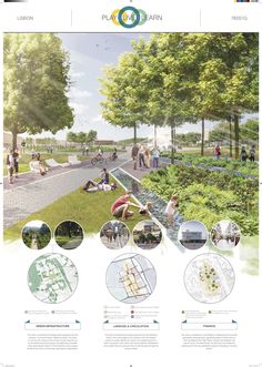 an image of people in the park with trees and plants on each side of the page